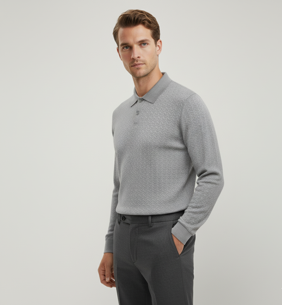 Long-Sleeve Knitted Polo Shirt