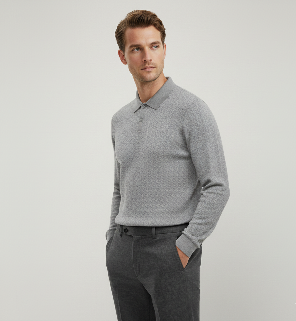 Long-Sleeve Knitted Polo Shirt