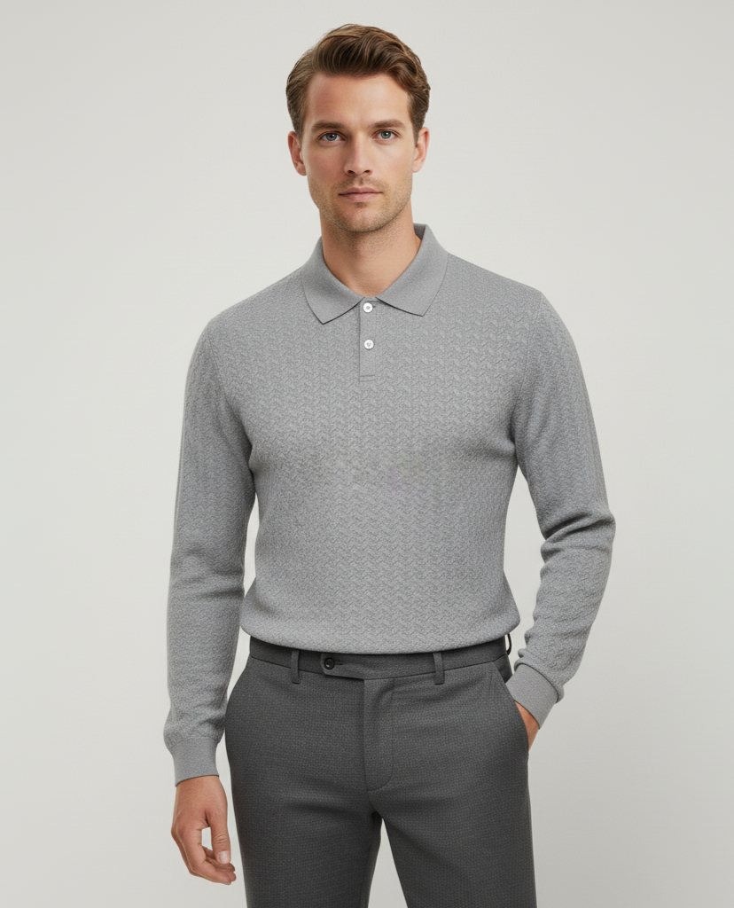 Long-Sleeve Knitted Polo Shirt